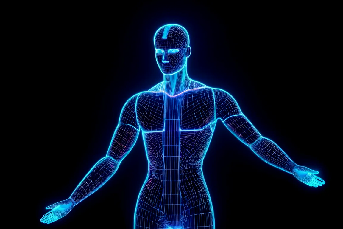 A friendly robot being connected with a glowing cable